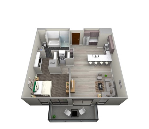 Floor plan for 1 bed, 1 bath, 880 sqft